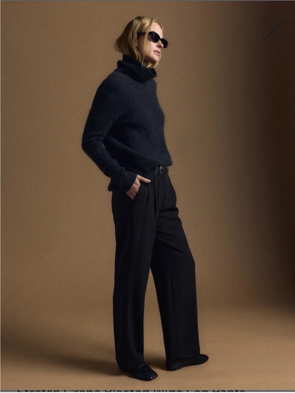 Quince Crepe Pleated Stretch Wide Leg Black Office Pant Size 6 NWT